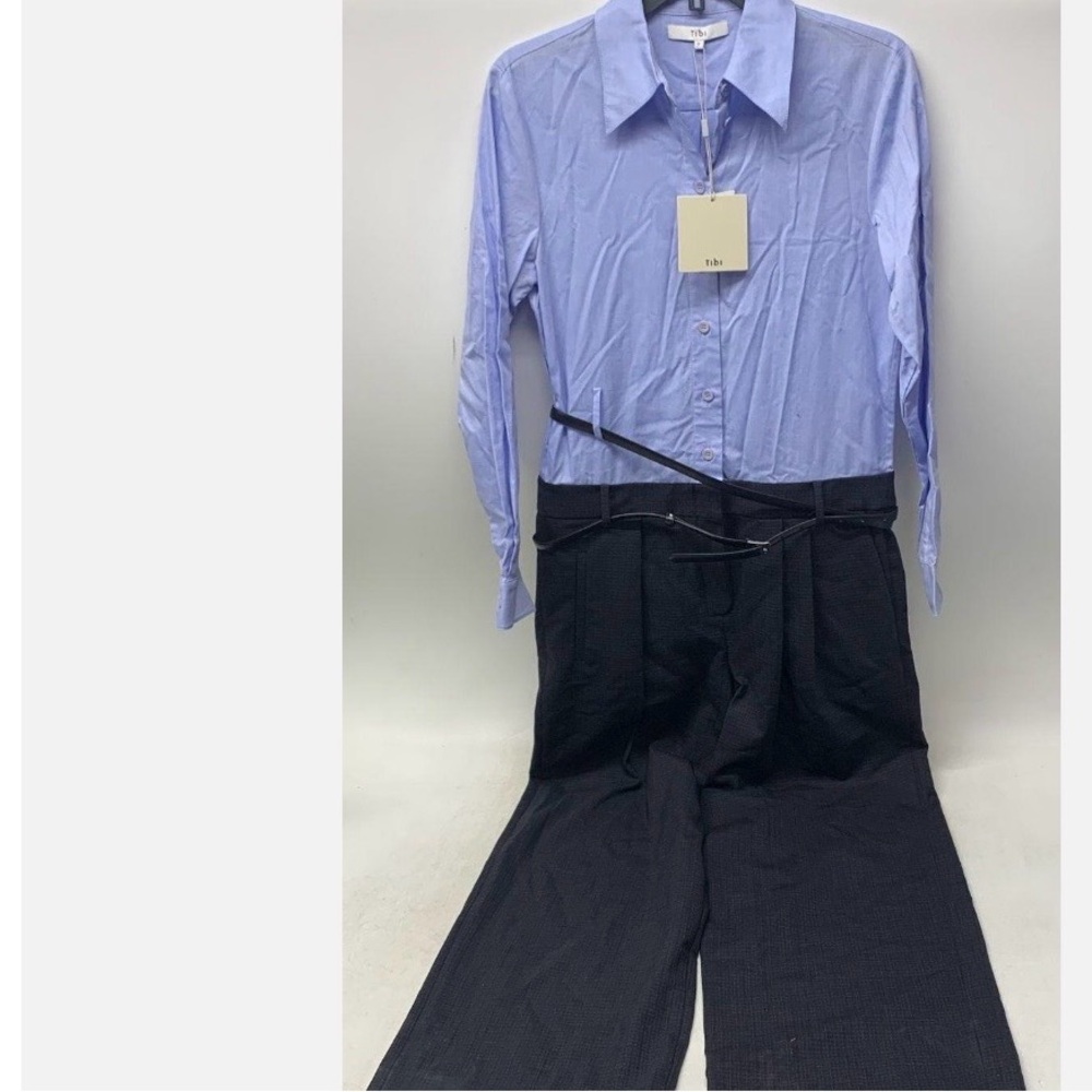 Tibi Blue Shirt and Black Pants Jumpsuit